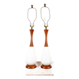 Mid-Century Modern Ceramic Brown White Table Lamps - a Pair For Sale