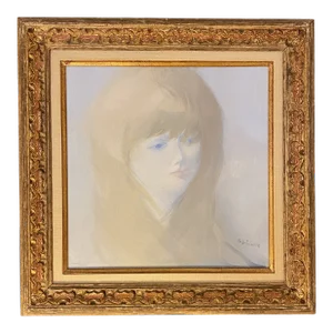Mid 20th Century Vintage Modern Portrait Acrylic Painting of a Woman, Framed