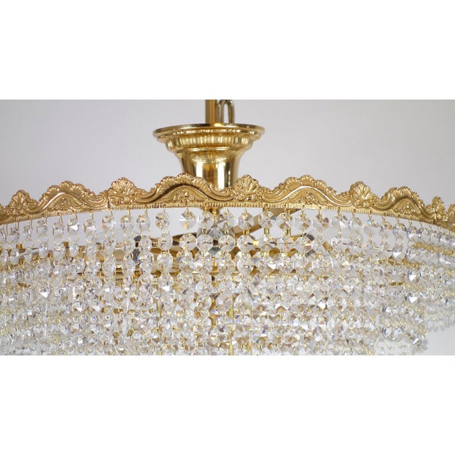 Metal Brass and Lead Crystal Ten-Light Chandelier, 1970s For Sale - Image 7 of 8