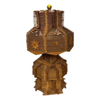 Vintage Mid Century Pinwheel and Hearts Design Popsicle Stick Lamp For Sale