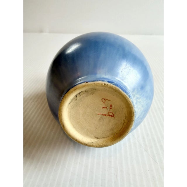 Ceramic Vintage Roseville Pottery Tourmaline Double Handled Vase Blue & Green Glaze 6” For Sale - Image 7 of 9