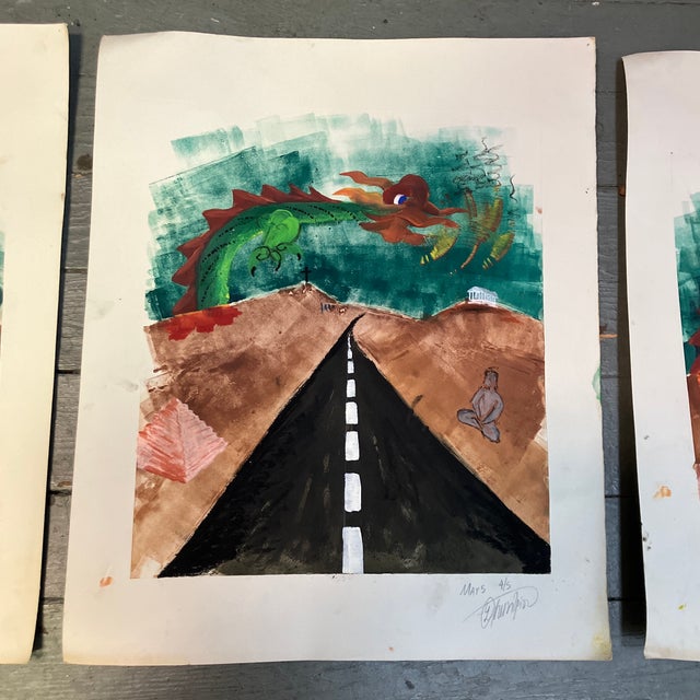 1970s Five 1970’s Original Abstract Modernist Lithographs / Paintings With Dragons- Set of Five For Sale - Image 5 of 7