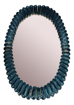 Mid-Century Style Italian Oval Mirror in Murano Glass and Brass, 2000