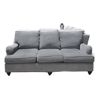 Late 20th Century Bassett Grey Linen Nailhead Trim Sofa For Sale