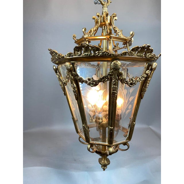 1970 French Louis XVI Gold Bronze Glass Lantern Chandelier For Sale - Image 10 of 16
