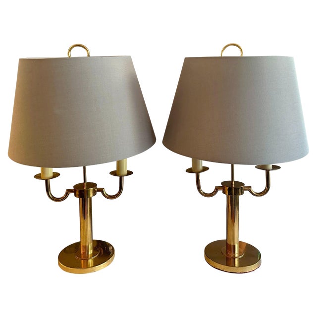 French Bouliotte Gilt Brass Candle Lamps, 1950s, Set of 2 For Sale