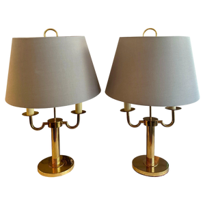 French Bouliotte Gilt Brass Candle Lamps, 1950s, Set of 2