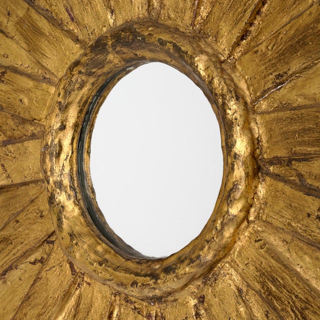 Gold Spanish Mid-Century Modern Giltwood Sunburst Mirror, Circa 1980 For Sale - Image 8 of 9