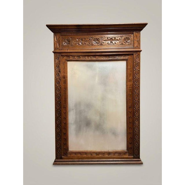 2000 - 2009 19th Century Belgian Gothic Carved Oak Beveled Mirror For Sale - Image 5 of 5
