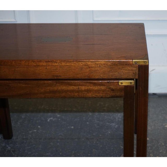 Vintage Kennedy Military Campaign Nest of Two Tables Brass Detail from London Harrods, Set of 2 For Sale - Image 9 of 12