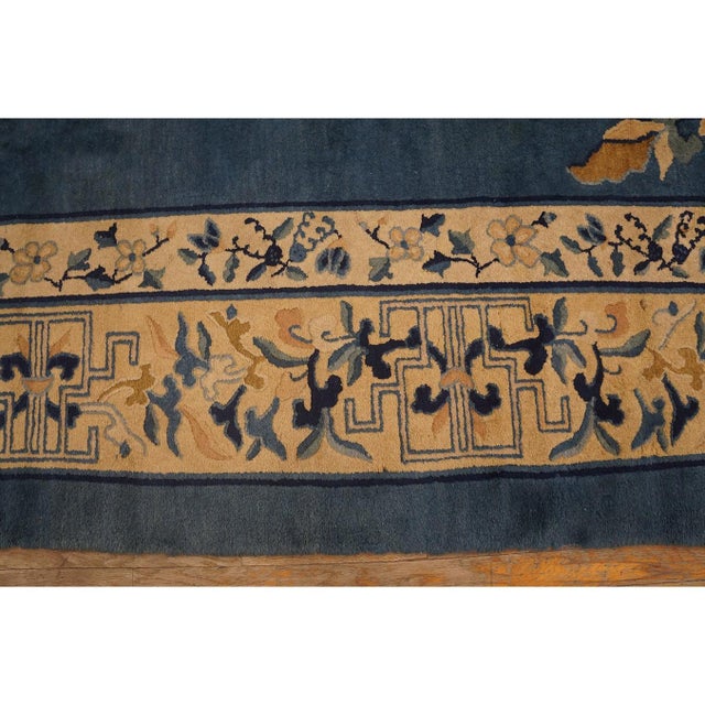 Traditional Medallion Floral Blue Field 1920s Antique Chinese Rug 10'3" X 13'9" For Sale - Image 9 of 9