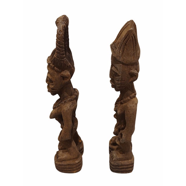 Mid 20th Century Wooden Male and Female Ibeji Twin Figures; Carved by Yoruba People of Nigeria - Set of 2 For Sale - Image 4 of 4