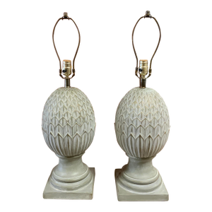 Late 20th Plaster Century Pair of Pineapple Lamps