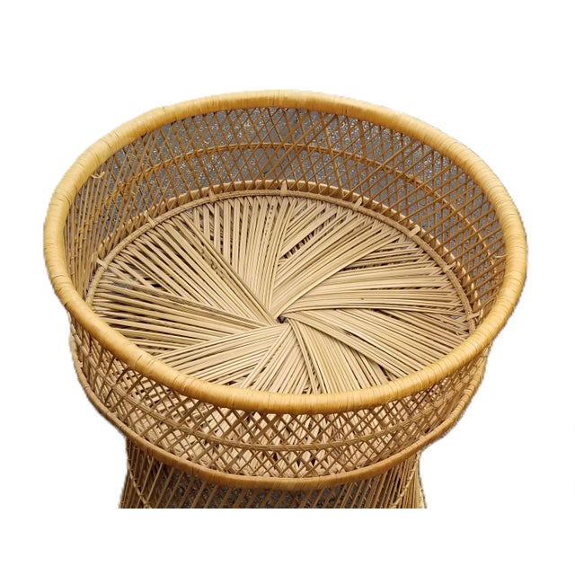 Vintage Round Rattan Plant Stand or Side Table With Removable Tray Top For Sale - Image 4 of 7