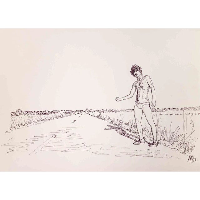 Man on the road is an original drawing in pen realized by Anthony Roaland in 1981. Hand-signed and dated by the artist on...