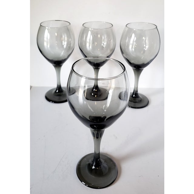 Late 20th Century Vintage Libbey Classic Smoke Stemmed Footed Wine Glasses - Set of 4 For Sale - Image 5 of 6