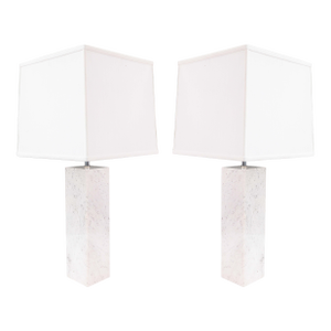 Pair of Nessen Style White Marble and Chrome Table Lamps