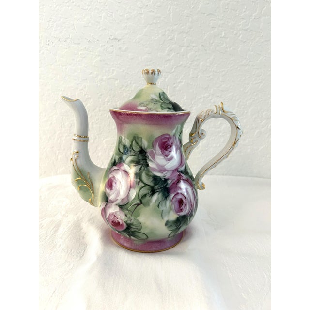 Vintage Hand-Painted Rose Coffee Pot For Sale In West Palm - Image 6 of 7
