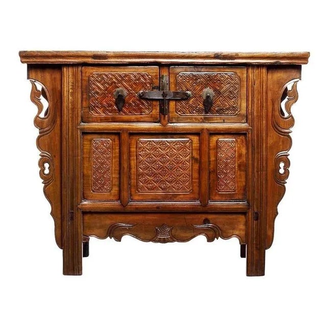 Mid 19th Century Antique Intricately Chinese Carved Altar Coffer With Two Drawers Over Doors For Sale - Image 5 of 5