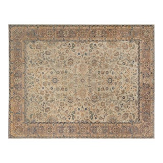 Antique Persian Tabriz Beige Handmade Wool Rug For Sale