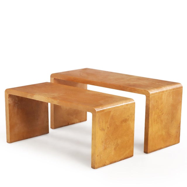 Modern A Nesting Set of Two Parchment Coffee Tables in the Manner of Jean-Michel Frank For Sale - Image 3 of 6