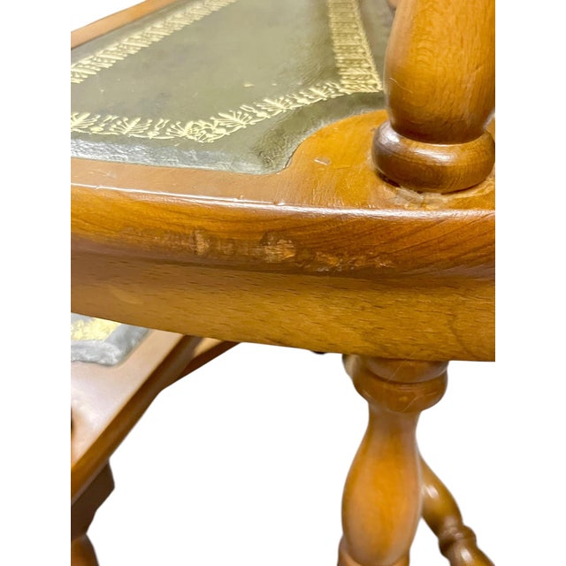 Vintage English Wood Library Spiral Step Ladder With Green Tooled Leather Tread Insets For Sale - Image 6 of 18