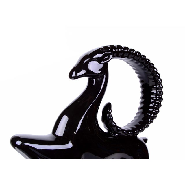 Haeger 1980s Art Deco Black Ceramic Ram Sculpture For Sale - Image 4 of 7