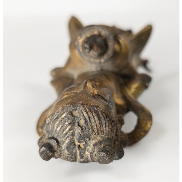 17th Century Ming or Qing Dynasty Chinese Gilt Bronze Daoist Attendant Figure For Sale - Image 9 of 14