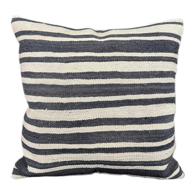 Turkish Hemp Pillow Cushion Natural Beige Black Pillow Cushion Cover 24"x24" For Sale