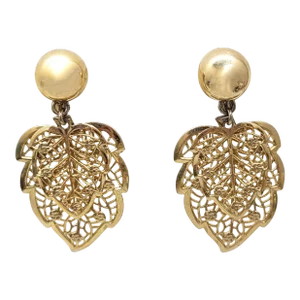 Vintage 1950s Signed Napier Goldtone Filigree Leaves Drops Clip Earrings - 2 Pieces