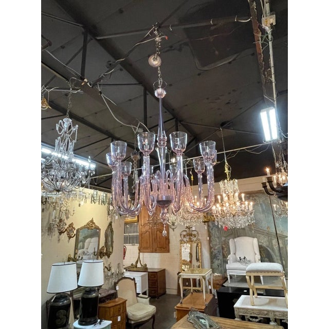 Gorgeous modern lavender Murano glass 10 arm chandelier. A large scale fixture that is sure to impress! A true work of art!!