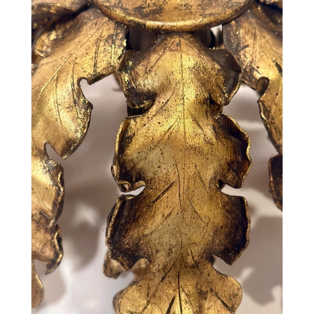 Vintage Banci Firenze Style Hand-Gilt Oak Leaf Pendant Light For Sale - Image 9 of 12