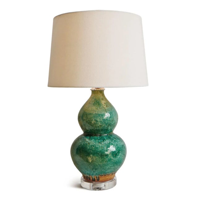 Transitional Turquoise Ceramic Gourd Table Lamp For Sale - Image 3 of 8