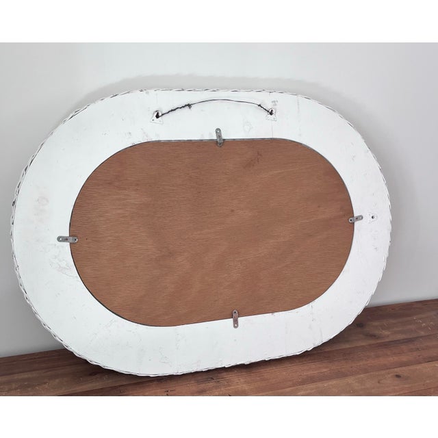 Vintage 1980s White Painted Woven Rattan Framed Mirror For Sale - Image 10 of 11