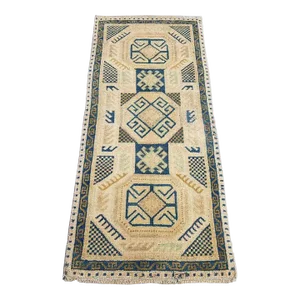 1950s Turkish Beige Blue Rug