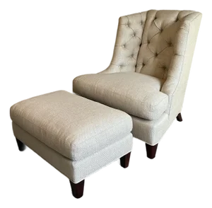 Late 20th Century Baker Furniture Tufted Wing Chair With Matching Ottoman