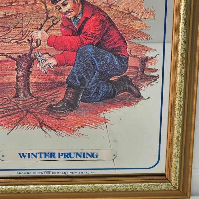 1980s Vintage Barton & Guestier Wine Bar Mirror – “Winter Pruning” Framed French Ad For Sale - Image 5 of 7