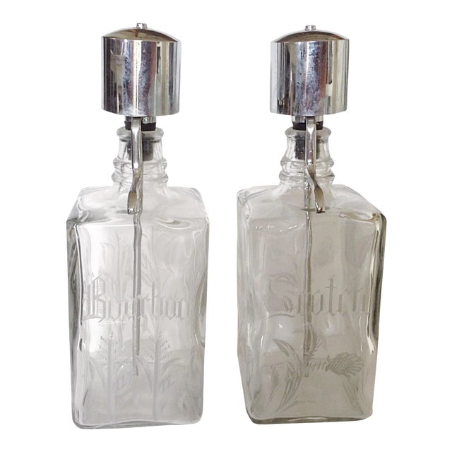 Etched Glass Liquor Dispensers A Pair Chairish