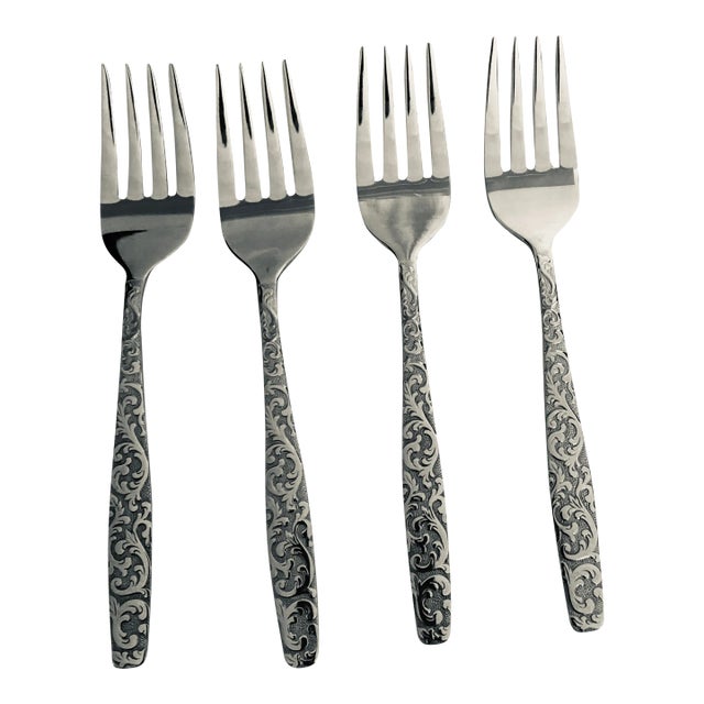Vintage Americana Golden Heritage Stainless Steel Dessert / Salad Forks S-4 For Sale
