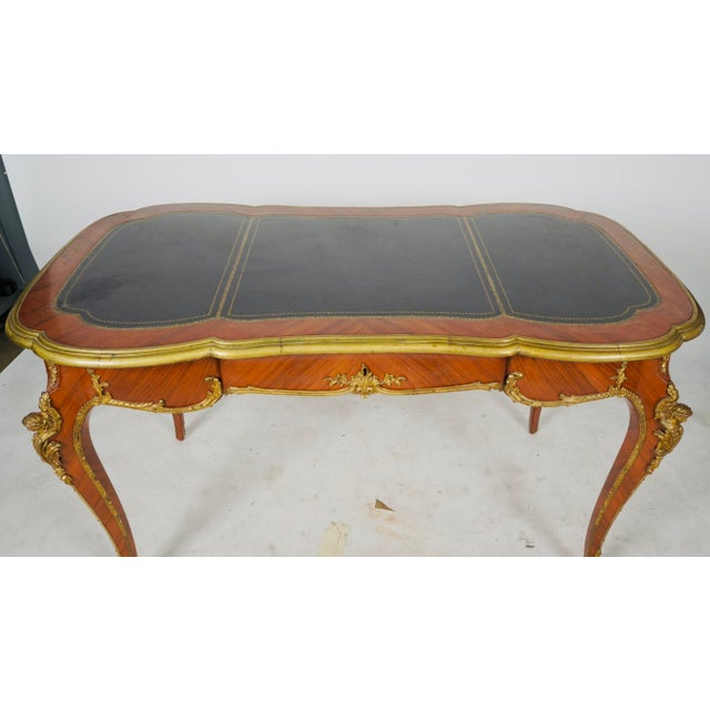 Black Pair of Mid 20th Century Louis XV Style Black Leather-Top Writing Desks With Figural Gilt Mounts For Sale - Image 8 of 17
