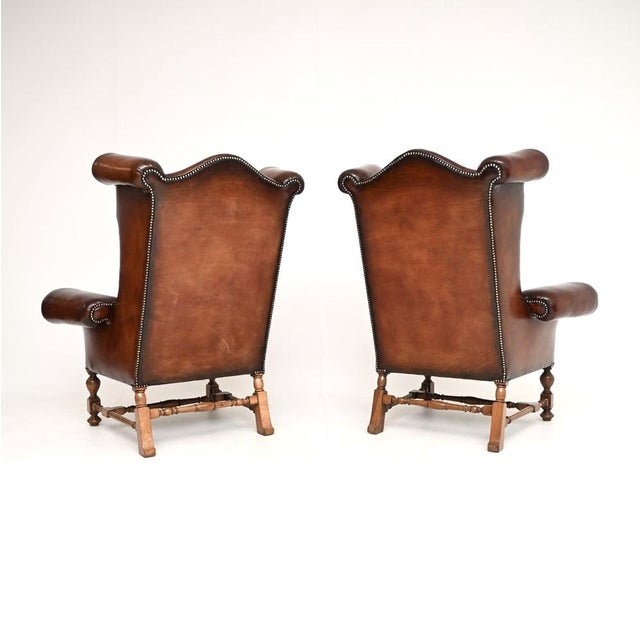 1920s Antique Leather Wing Back Armchairs, 1920s, Set of 2 For Sale - Image 5 of 11