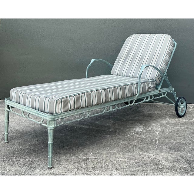 Chinoiserie Vintage Cast Aluminum “Calcutta” Chaise Lounge After Brown Jordan For Sale - Image 3 of 12