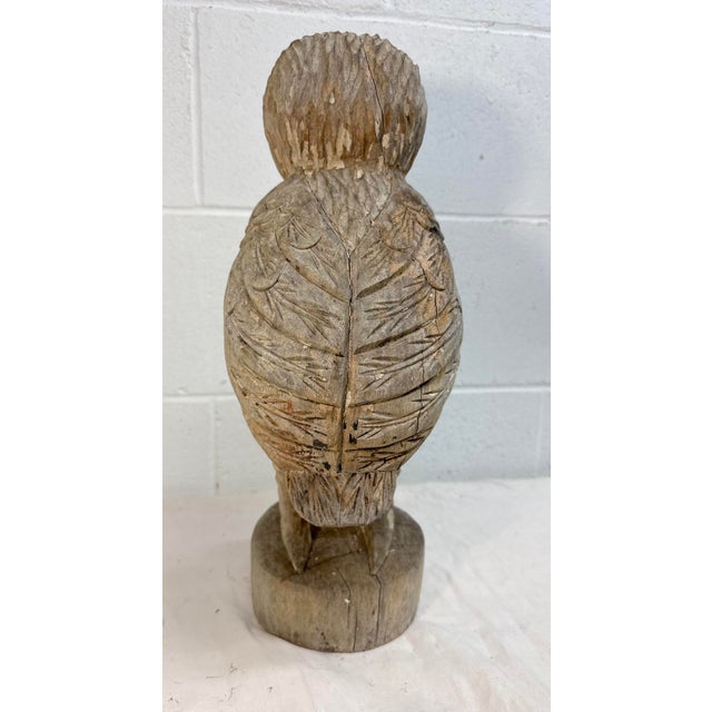 Brown 1950s Share Large Hand Carved Solid Wood Folk Art Owl Sculpture Statue Figure For Sale - Image 8 of 10