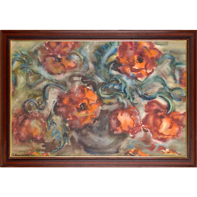 1980s Dzidra Bauma, Red Poppies, Watercolor on Paper, 1980s For Sale - Image 5 of 5