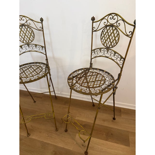 Vintage French Folding Bar Stools in Wrought Iron, 1970s, Set of 2 For Sale - Image 17 of 18