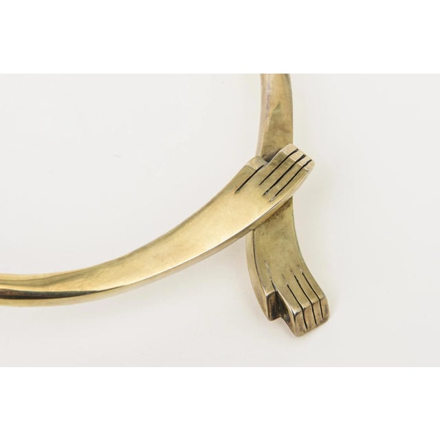 Metal Vintage Los Castillo Hallmarked Brass Interlocking Hands Collar Sculptural Necklace MCM For Sale - Image 7 of 12