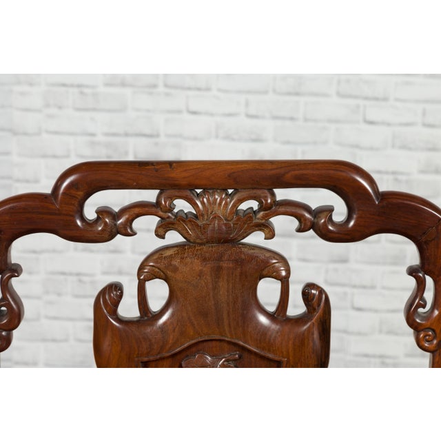 Chinese Qing Dynasty Rosewood Armchair with Carved Splat and Arm Supports For Sale - Image 10 of 13