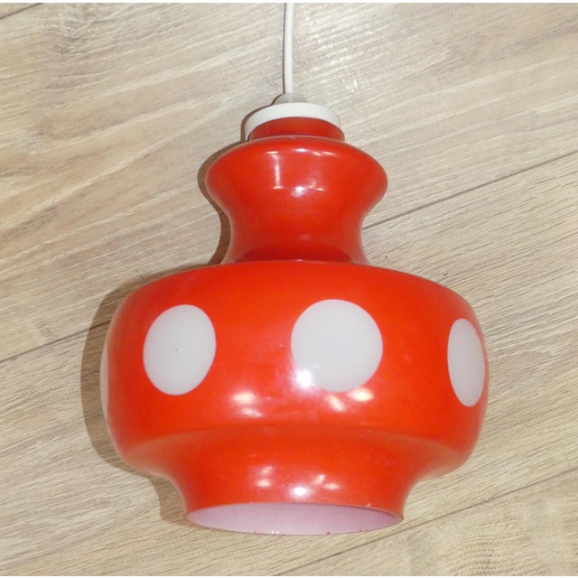 WOW! Decorative highlight pretty little fine ones 70s space age lamp white opal glass dome painted red with circular...