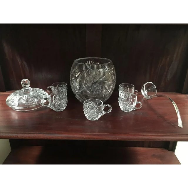 Glass Hand-Cut Crystal Vase Set with Lid and 5 Cups, 1970s, Set of 8 For Sale - Image 7 of 12