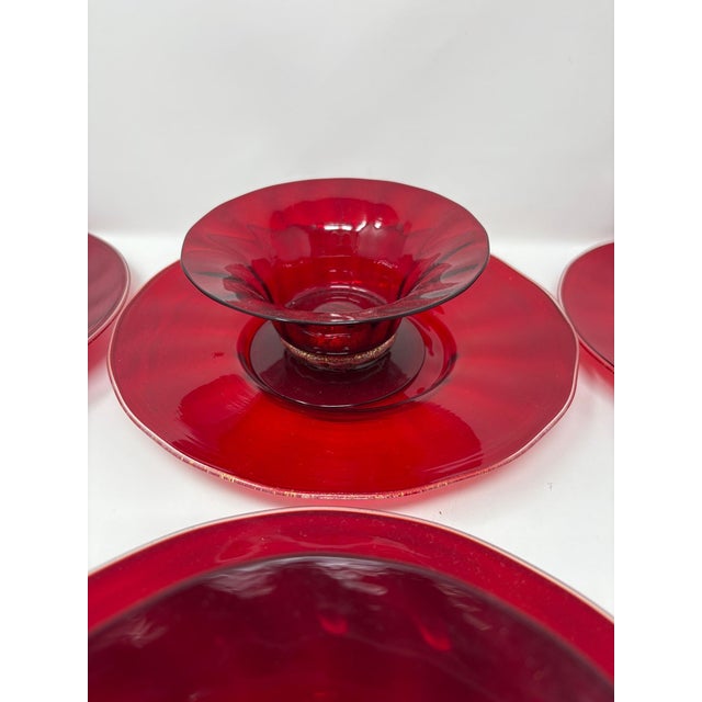 Murano Glass Ruby Red Saucers and Desserts For Sale In Naples, FL - Image 6 of 8